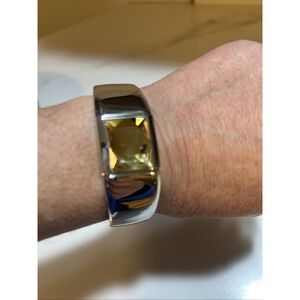 Vintage Peugeot Women's Watch Yellow Stone Opens To Watch Hinged Band Needs Batt